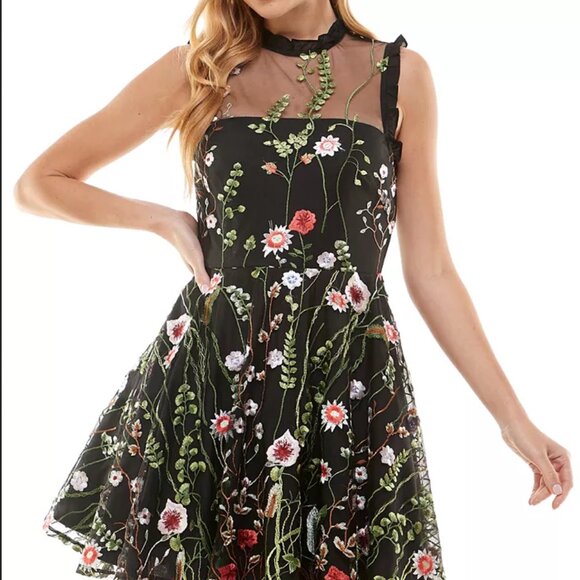 City Studio Dresses & Skirts - CITY STUDIO Created for Macy's Floral-Embroidered Fit & Flare Dress(B7)